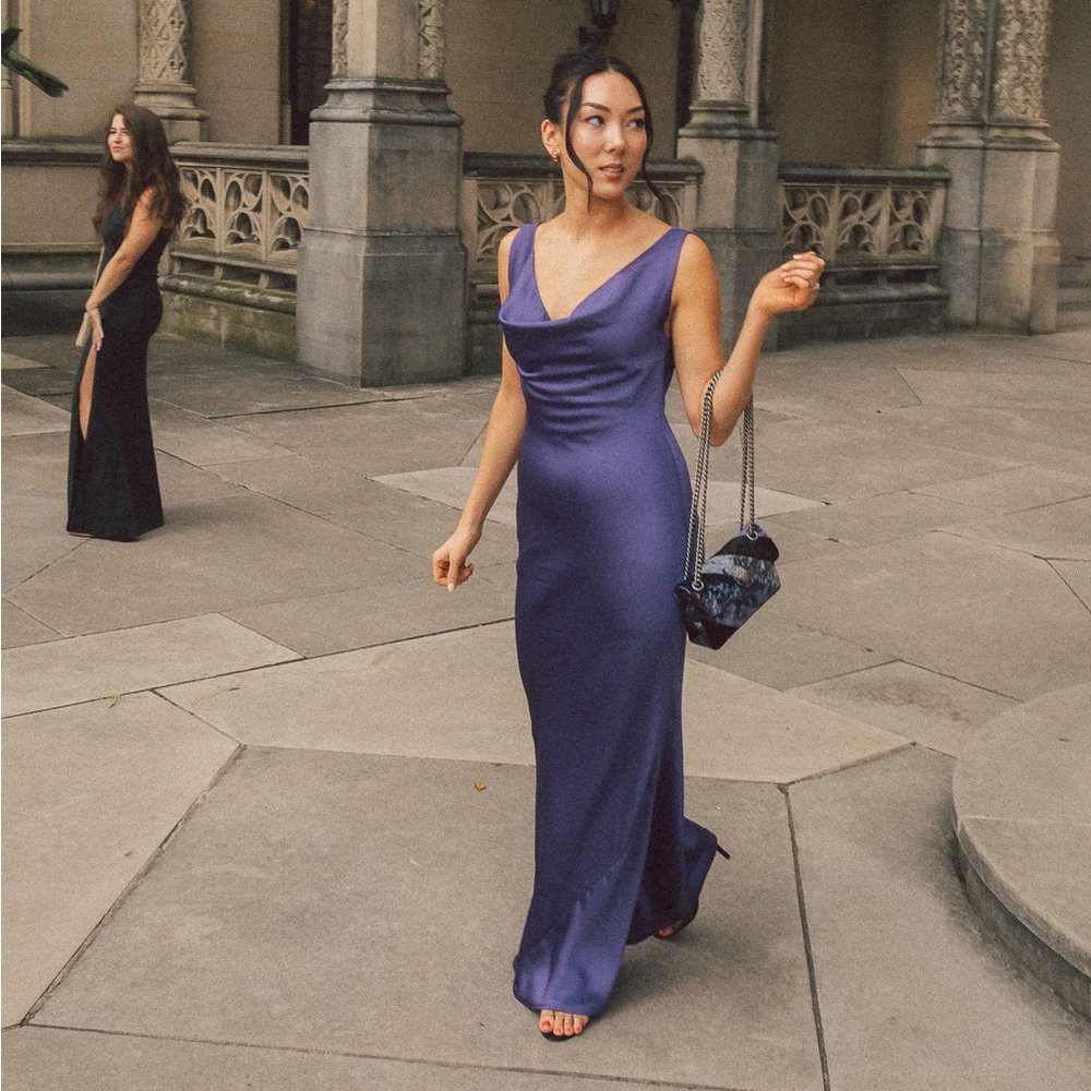 Satin Cowl Neck Gown